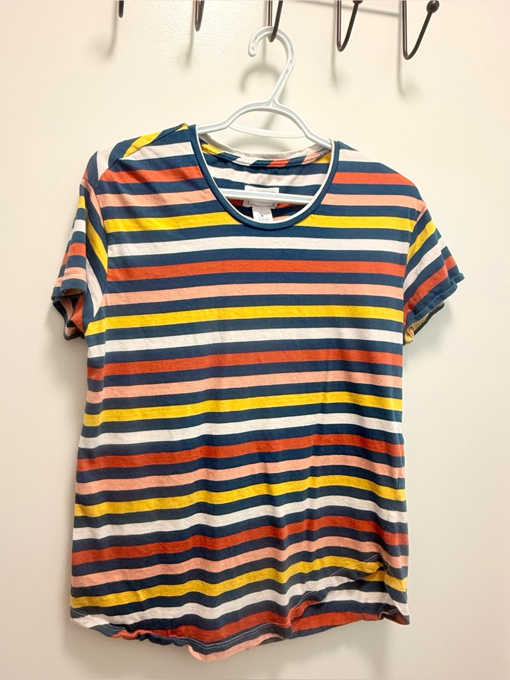 For The Republic Rainbow Striped Cotton Modal Crewneck Tee S